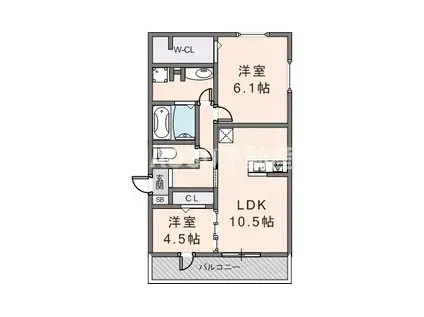 はぁと六万寺(2LDK/3階)の間取り写真