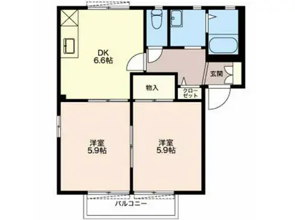 フォーレス一ノ沢A(2DK/2階)の間取り写真