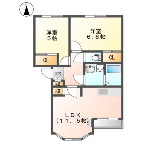 ルナ フレア(2LDK/2階)の間取り写真