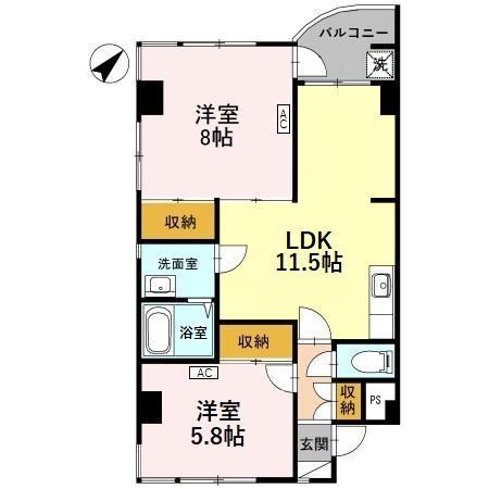 グランドール南高尾(2LDK/3階)の間取り写真