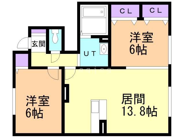 グランモア緑B(2LDK/1階)の間取り写真