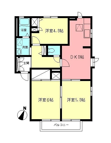 ドルフ城所II(3DK/1階)の間取り写真