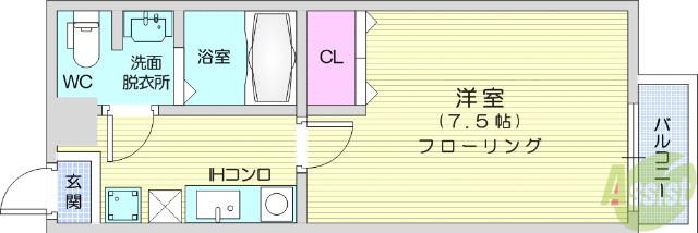 リングフィールド連坊駅前Ⅱ(1K/1階)の間取り写真