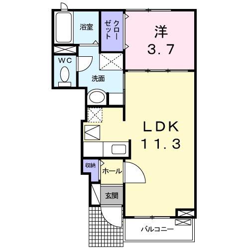 名鉄瀬戸線 守山自衛隊前駅 徒歩6分 2階建 築17年(1LDK/1階)の間取り写真