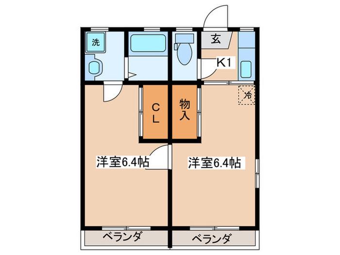 多摩川レジデンス(2K/2階)の間取り写真