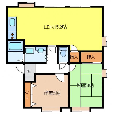 ＪＲ山陽本線 寺家駅 徒歩5分 2階建 築29年(2LDK/1階)の間取り写真