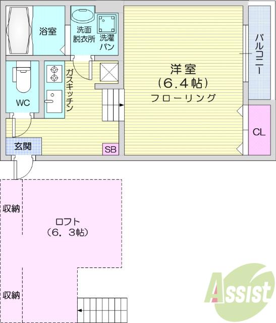 SKYコート(1K/1階)の間取り写真