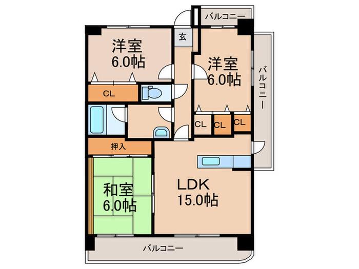 サンパディ久留米(3LDK/8階)の間取り写真
