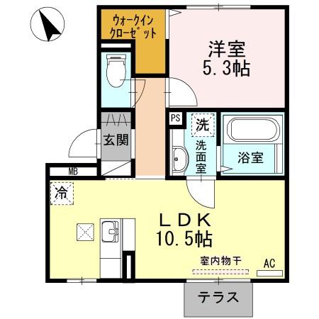エスポワール祇園B(1LDK/1階)の間取り写真
