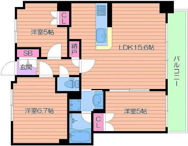 プラウドタワー阿倍野(3LDK/16階)の間取り写真