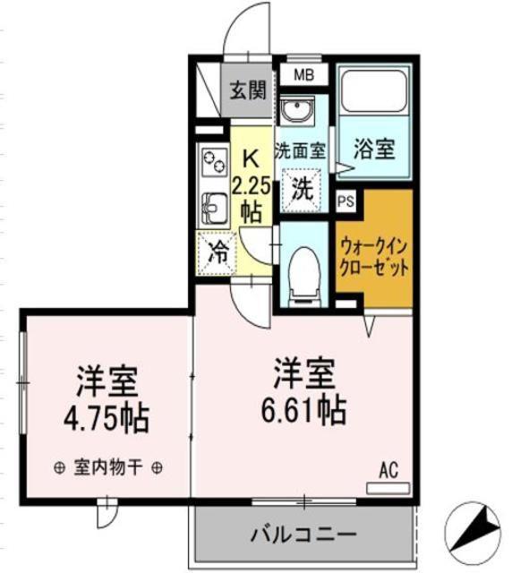 グランデヴィクトワール(2K/2階)の間取り写真