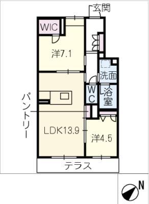クリザンテーム(2LDK/1階)の間取り写真