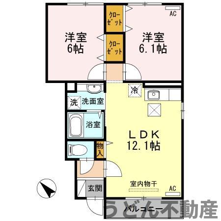 ゆがふテラスI(2LDK/1階)の間取り写真