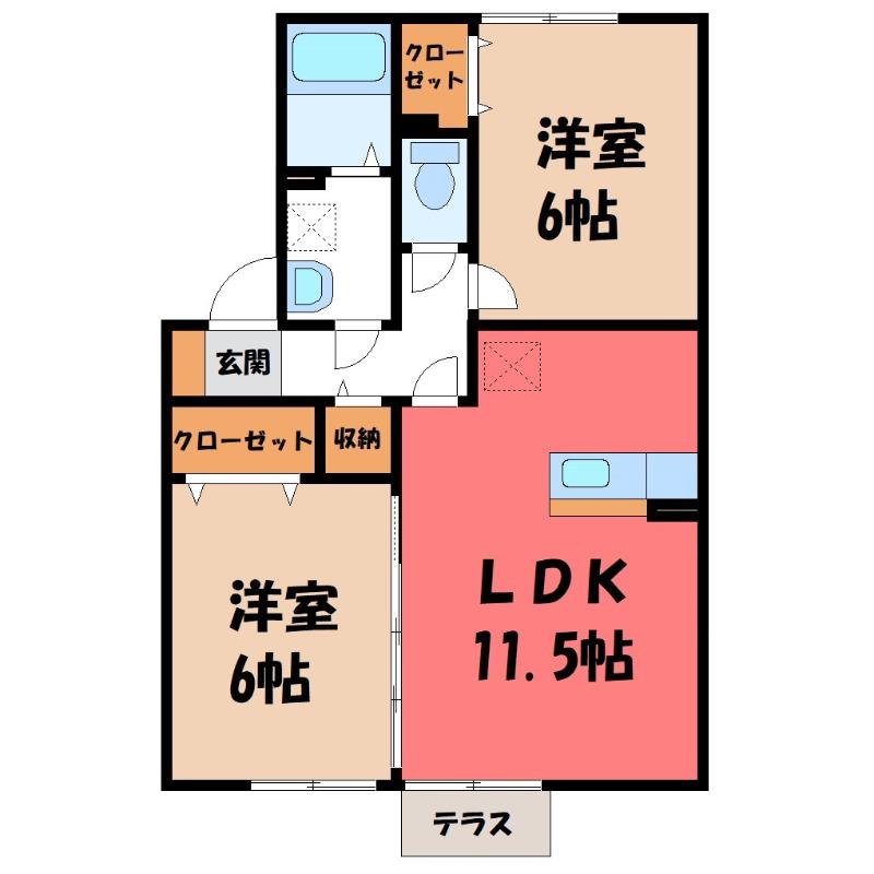 ロイヤルガーデン藤川(2LDK/1階)の間取り写真