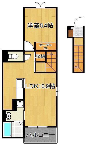 ラインハイム足立山B(1LDK/2階)の間取り写真