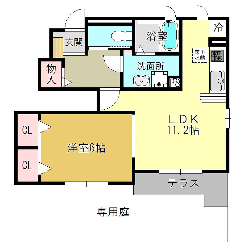 イーハトーヴ勝根A棟(1LDK/1階)の間取り写真