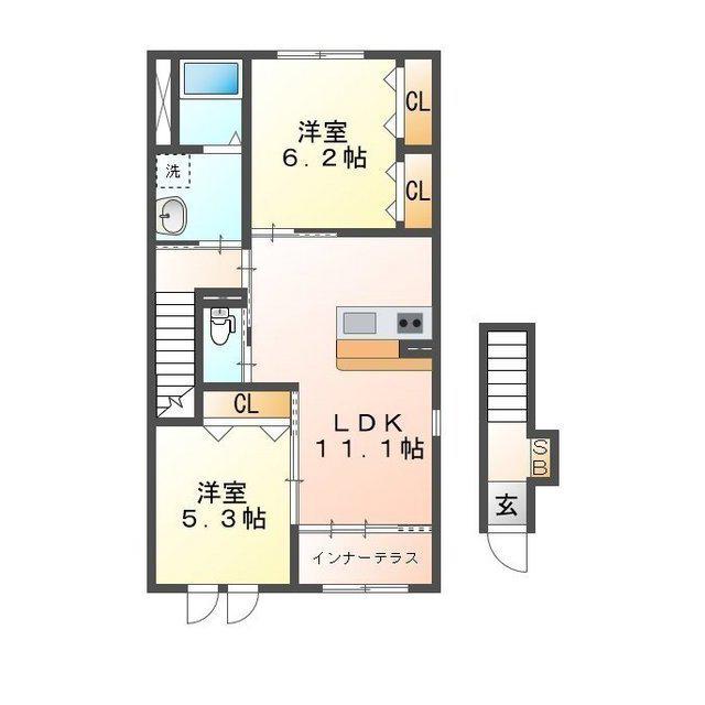 アイテカール(2LDK/2階)の間取り写真