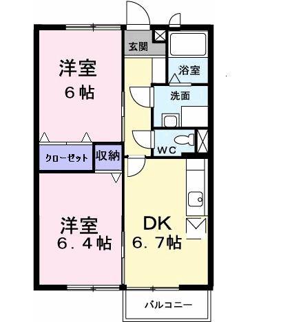 ニューエルディム土器(2DK/2階)の間取り写真
