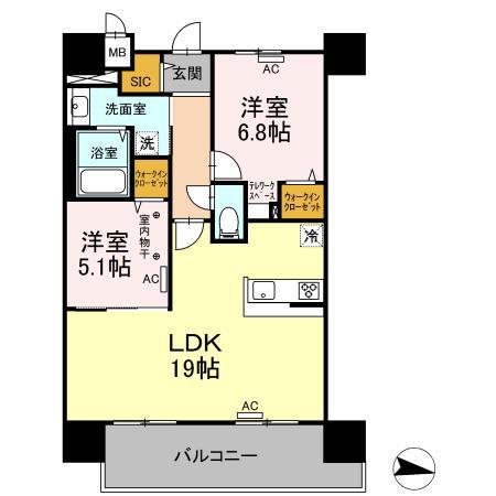 PARK AVENUE イースト(2LDK/14階)の間取り写真