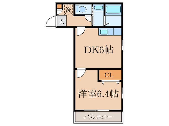 リバーサイドシャイン(1DK/2階)の間取り写真