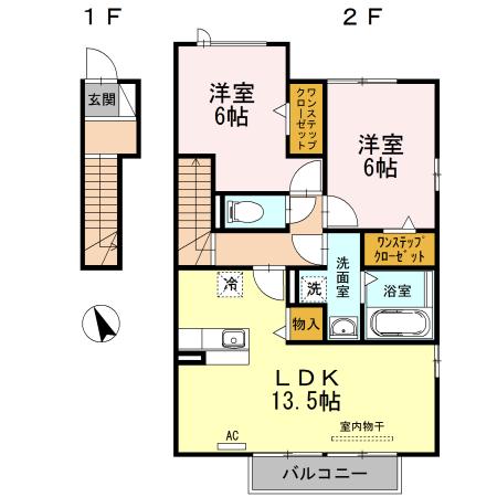 ジャルダン B棟(2LDK/2階)の間取り写真