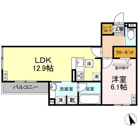 グラン ミリュウ(1LDK/1階)の間取り写真