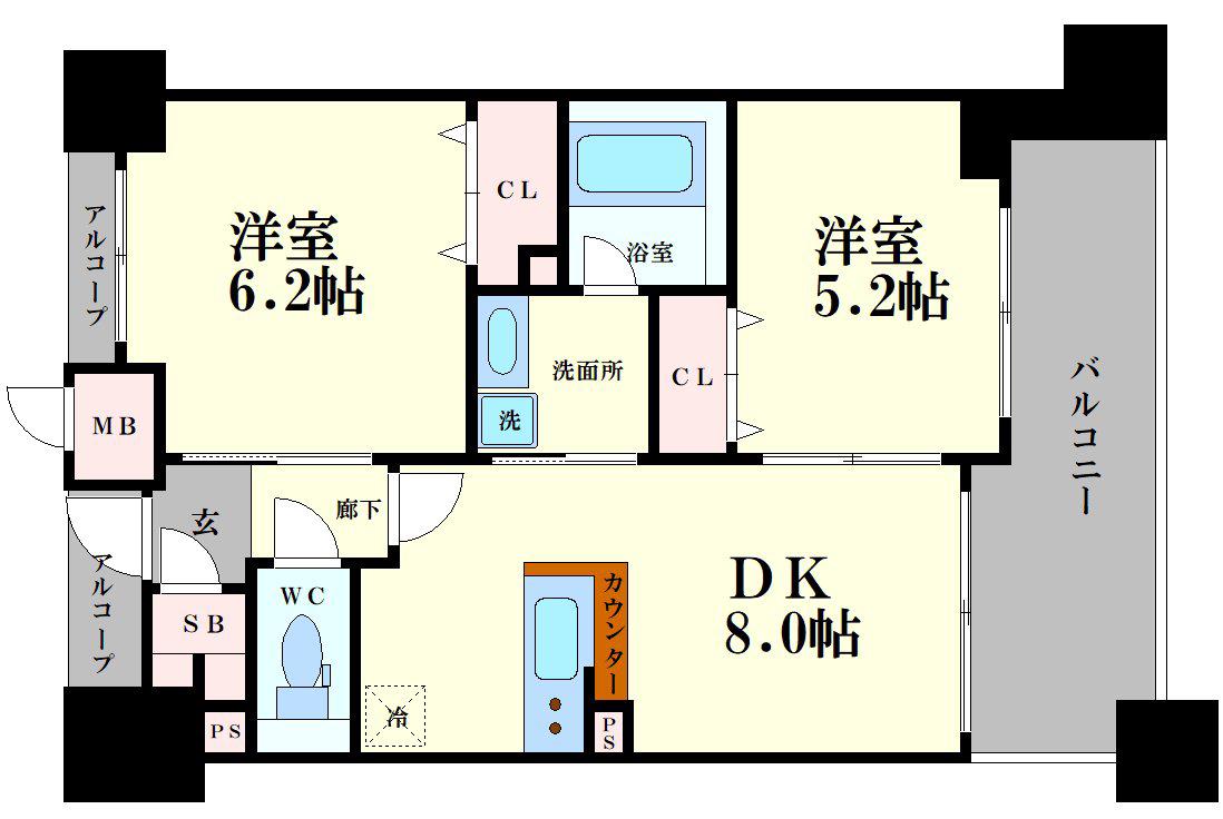 エステムプラザ本町クロス(2DK/4階)の間取り写真