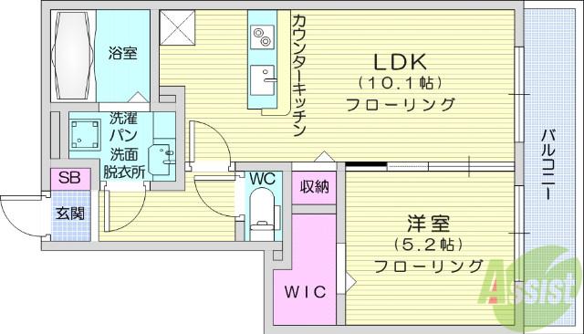 DーROOMあすと長町 Ⅲ(1LDK/2階)の間取り写真