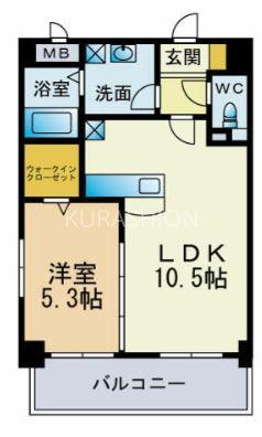 クレセント美野島(1LDK/5階)の間取り写真