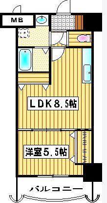 ロイヤル天神東(1LDK/4階)の間取り写真