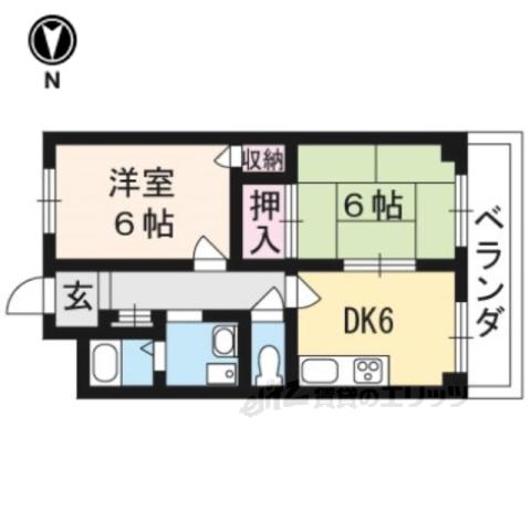 グリーンベルⅠ号館(2DK/2階)の間取り写真