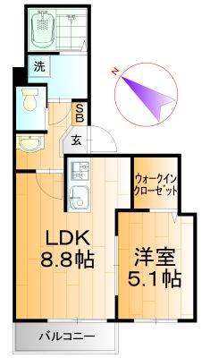 ミリアビタ稲荷木(1LDK/1階)の間取り写真