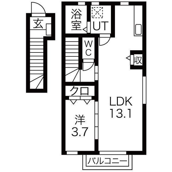 BROOKLYN(1LDK/2階)の間取り写真