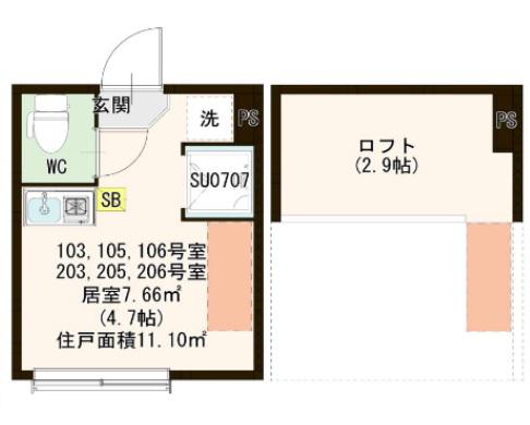 桜テラス荒川(ワンルーム/1階)の間取り写真