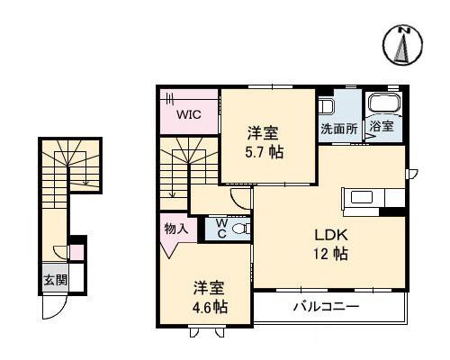 シャーメゾンつばき1番館(2LDK/2階)の間取り写真