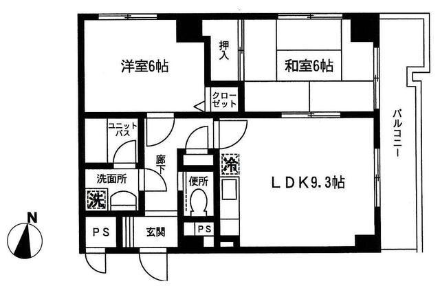 グランディールヤマモト(2LDK/2階)の間取り写真