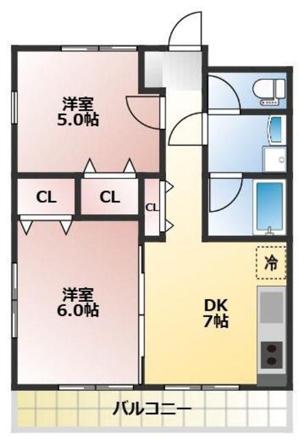 ケヤキの庄B(2DK/2階)の間取り写真