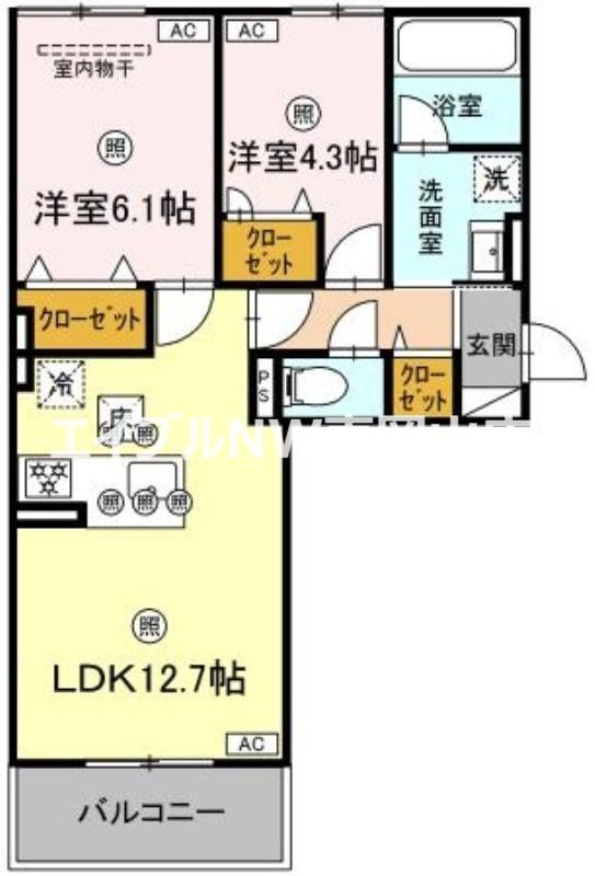 シャンポールさい D棟(2LDK/3階)の間取り写真