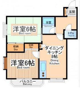 ウェルビル白糸台(2DK/2階)の間取り写真