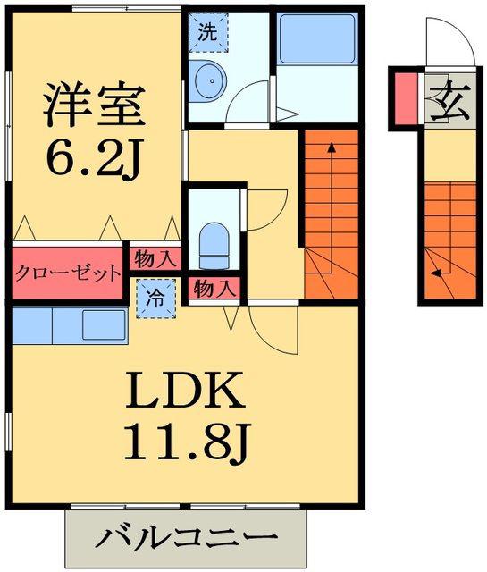 メゾン・ド・ヴィバーチェ A(1LDK/2階)の間取り写真