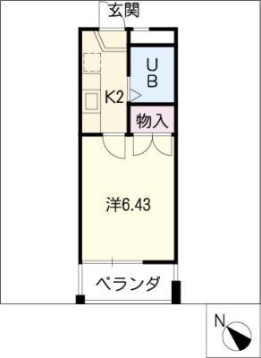 高棚1RM(1K/3階)の間取り写真