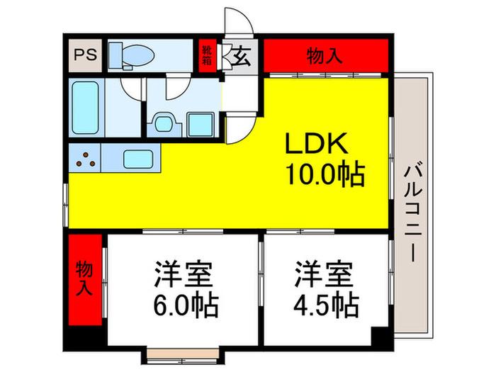 オーネス緑地公園(2LDK/2階)の間取り写真