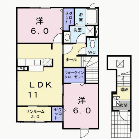 デイジ-A(2LDK/2階)の間取り写真