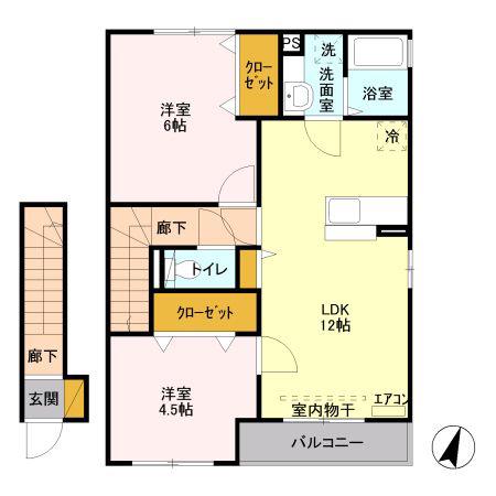 ナディアA(2LDK/2階)の間取り写真