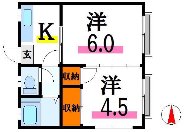 ハイツ桂(2K/2階)の間取り写真