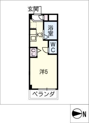 シャトー岐大 A棟(1K/2階)の間取り写真