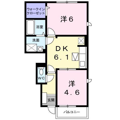 プルミエ アムール B(2DK/1階)の間取り写真