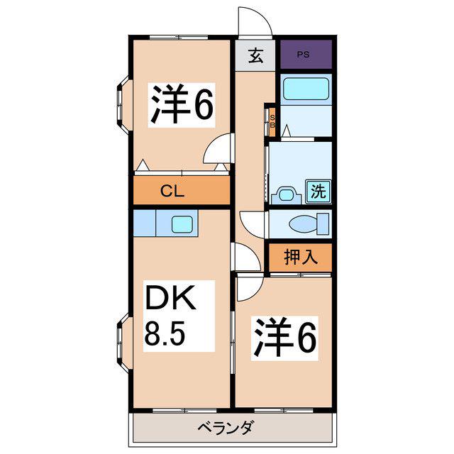 リジェール山田(2DK/3階)の間取り写真