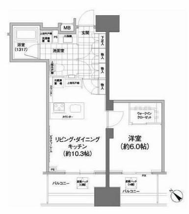 パークハビオ武蔵小山(1LDK/13階)の間取り写真