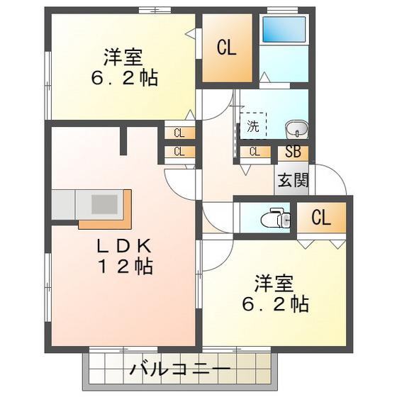メルヴェーユ(2LDK/1階)の間取り写真